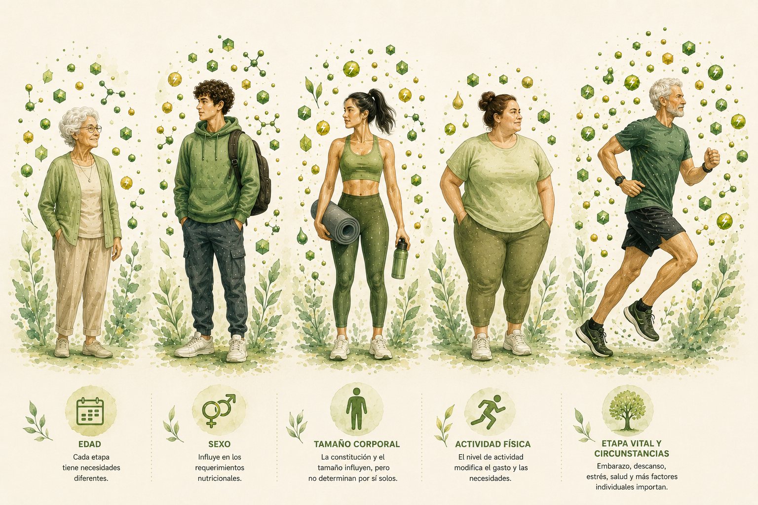 Personas diferentes con necesidades de energía y nutrientes distintas